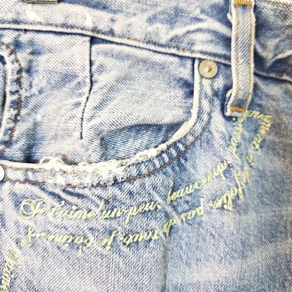 JEAN ATELIER Distressed High Rise Embroidery Flare Wide leg Jeans Size 28 - Picture 8 of 10